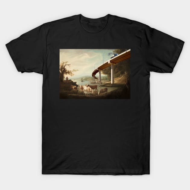 Arcadian, pastoral landscape with tanker truck. T-Shirt by Luggnagg